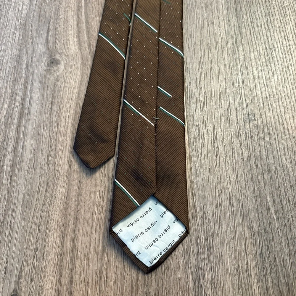 Vintage Pierre Cardin Brown and Teal Men's skinny Tie